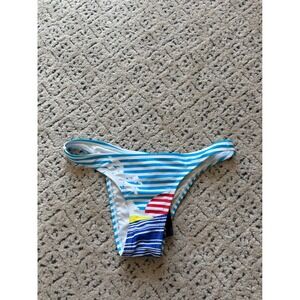 O'Neill Funday Skimpy Bikini Bottom Blue White Striped Sun Graphic 10474025 L